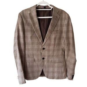 RW&CO. Beige Checkered Blazer Linen Cotton Blend Size 38 Slim Fit Office Evening